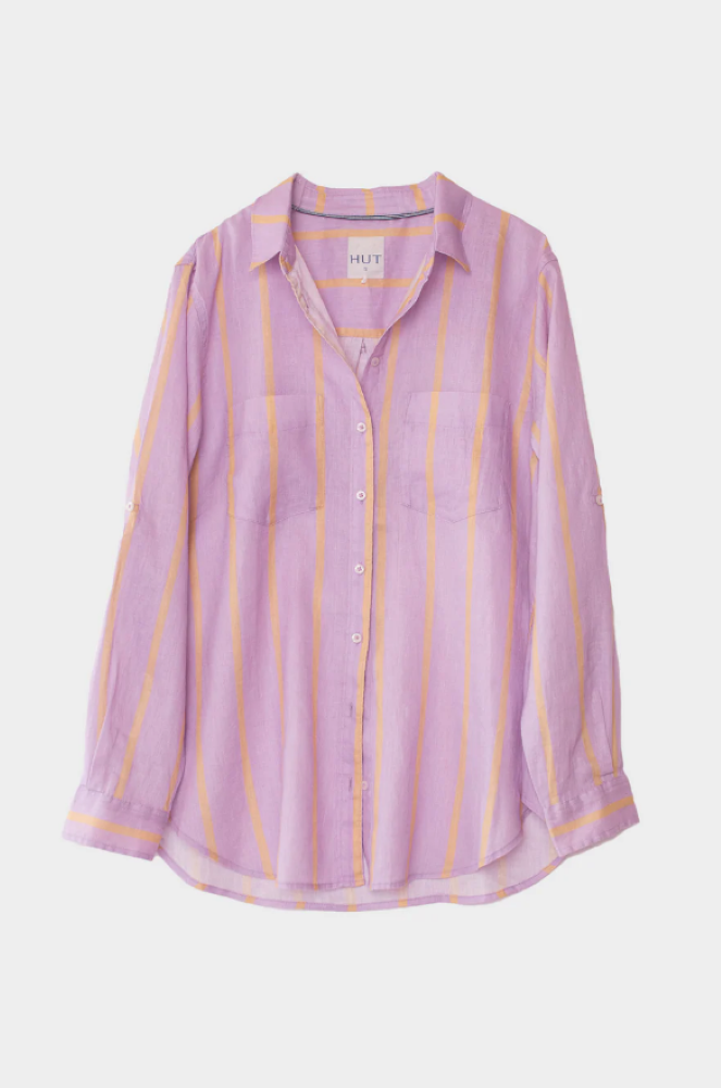 BOYFRIEND LINEN SHIRT - MAUVE & BEIGE