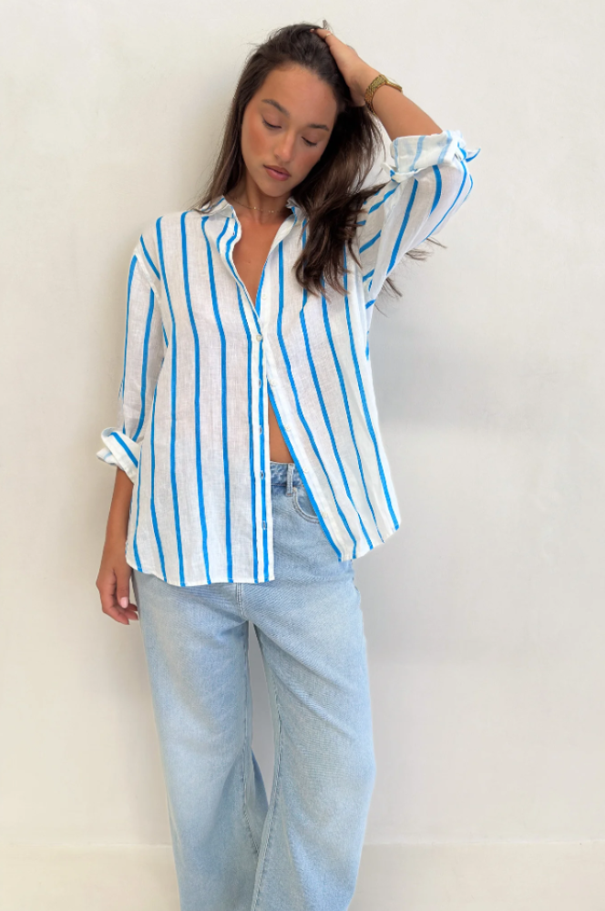 Parallel Culture Shoes and Fashion Online SHIRTS HUT BOYFRIEND LINEN SHIRT - MIAMI STRIPE