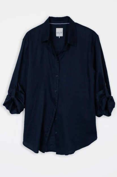 Parallel Culture Shoes and Fashion Online SHIRTS HUT BOYFRIEND LINEN SHIRT, NO POCKETS - NAVY