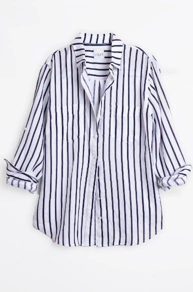 Parallel Culture Shoes and Fashion Online SHIRTS HUT BOYFRIEND LINEN SHIRT - NAVY/WHITE STRIPE
