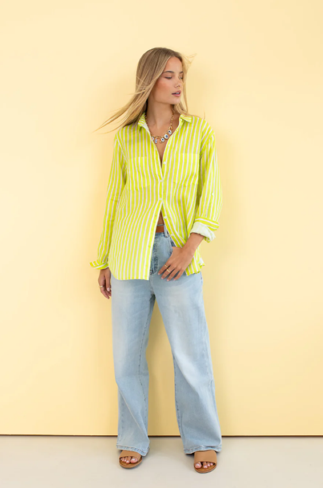BOYFRIEND LINEN SHIRT - PINEY LIMEY