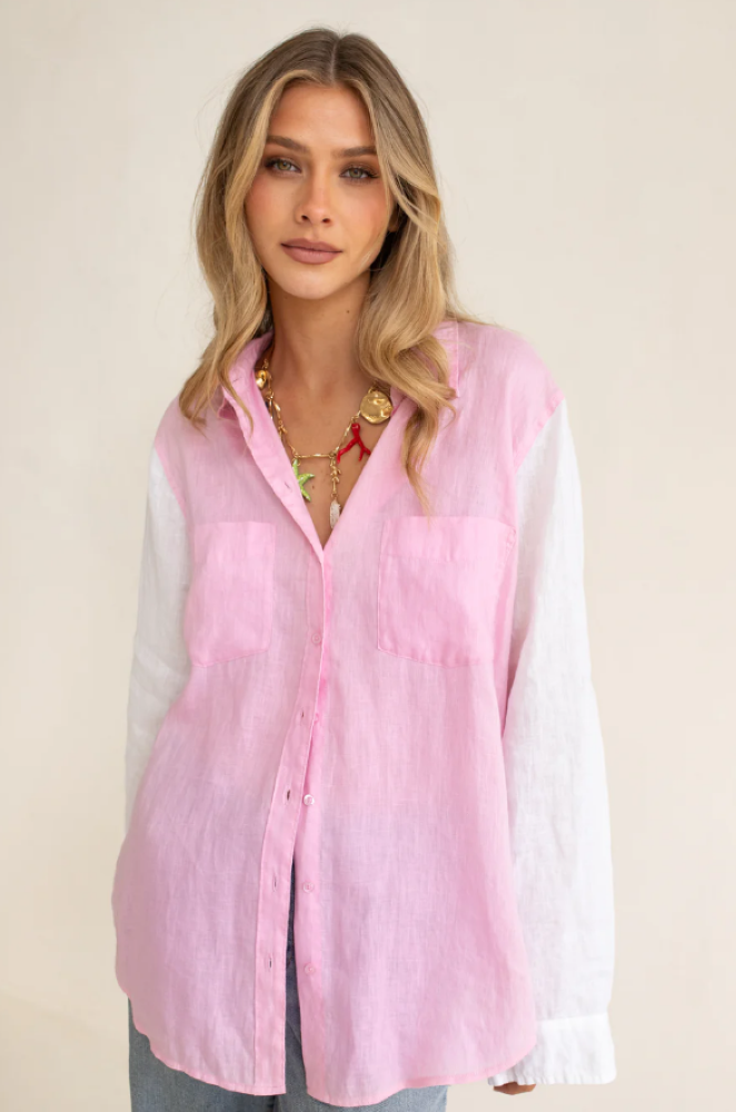 Parallel Culture Shoes and Fashion Online SHIRTS HUT BOYFRIEND LINEN SHIRT - PINK A BOO
