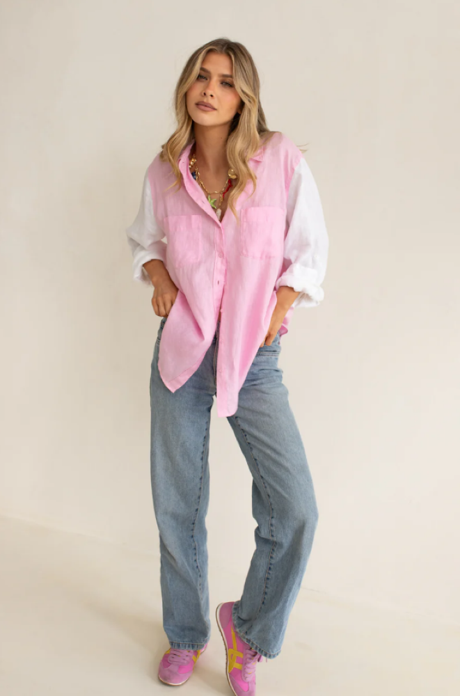 Parallel Culture Shoes and Fashion Online SHIRTS HUT BOYFRIEND LINEN SHIRT - PINK A BOO