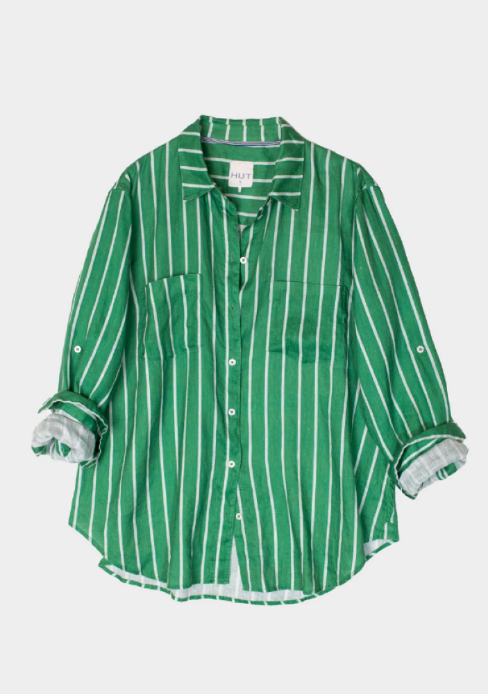 Parallel Culture Shoes and Fashion Online SHIRTS HUT THE BOYFRIEND LINEN SHIRT - ROOFTOP GARDEN STRIPE