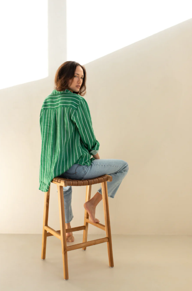 Parallel Culture Shoes and Fashion Online SHIRTS HUT THE BOYFRIEND LINEN SHIRT - ROOFTOP GARDEN STRIPE GREEN
