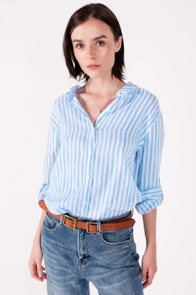 Parallel Culture Shoes and Fashion Online SHIRTS HUT BOYFRIEND LINEN SHIRT - SKY BLUE STRIPE