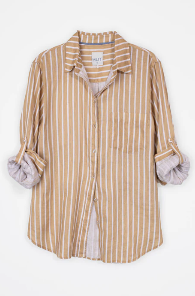 Parallel Culture Shoes and Fashion Online SHIRTS HUT BOYFRIEND LINEN SHIRT - TAN STRIPE TAN