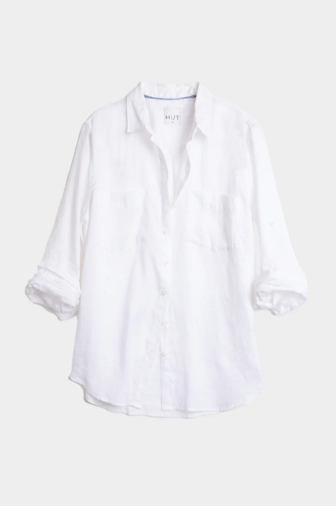 Parallel Culture Shoes and Fashion Online SHIRTS HUT BOYFRIEND LINEN SHIRT - 2 PKT - WHITE