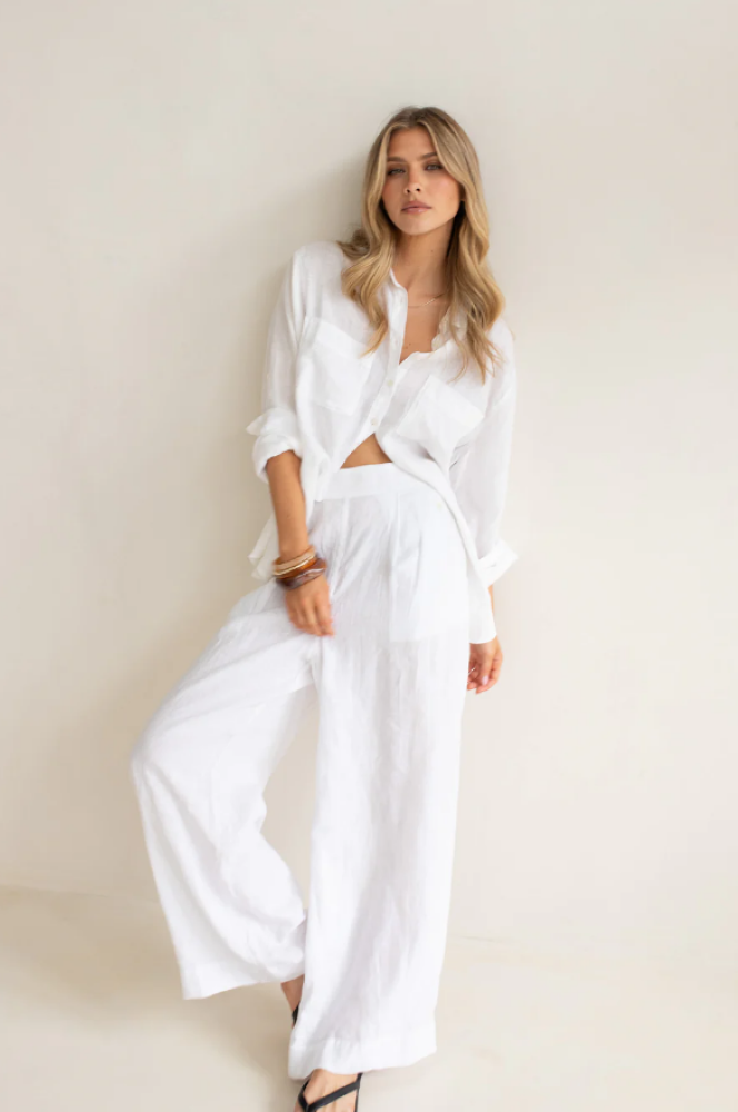 Parallel Culture Shoes and Fashion Online SHIRTS HUT BOYFRIEND LINEN SHIRT - 2 PKT - WHITE