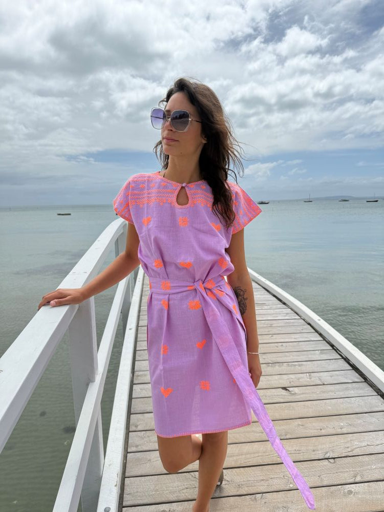 Parallel Culture Shoes and Fashion Online DRESSES SOPHIE MORAN SHORT KAFTAN BLUE ORANGE