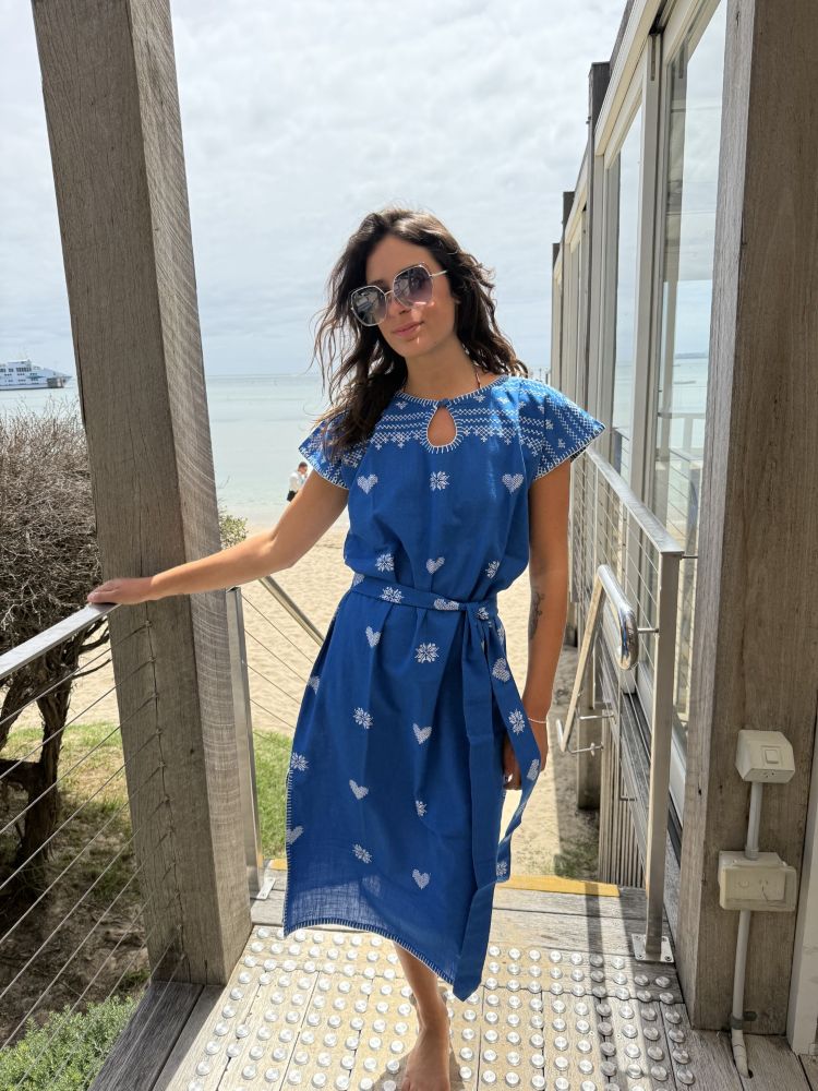 Parallel Culture Shoes and Fashion Online DRESSES SOPHIE MORAN LONG KAFTAN ELECTRIC BLUE WHITE