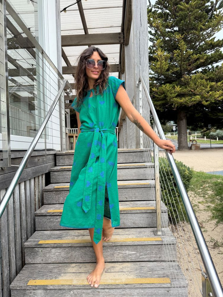 Parallel Culture Shoes and Fashion Online DRESSES SOPHIE MORAN LONG KAFTAN EMERALD ELECTRIC