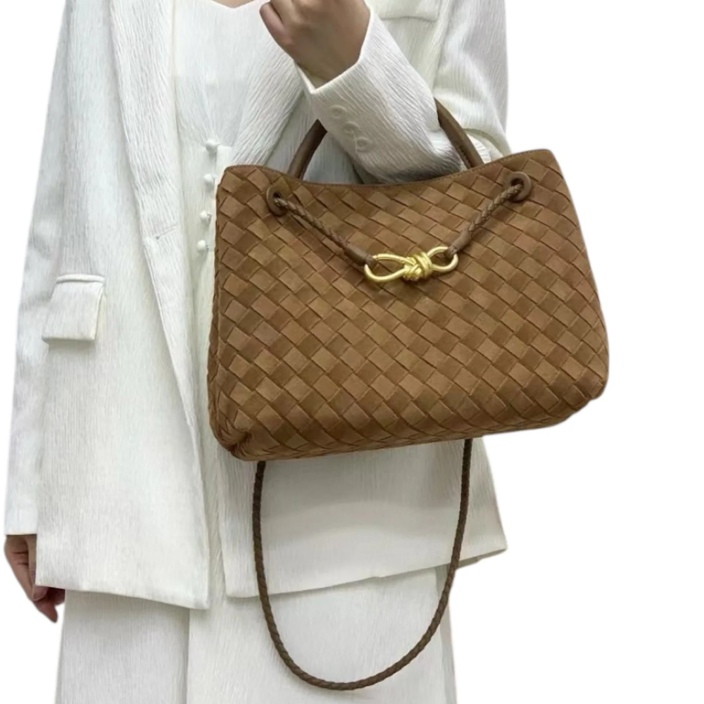 Parallel Culture Shoes and Fashion Online HANDBAGS L&#39;ORA D&#39;ORO PL WOVEN BAG ONE COGNAC SUEDE