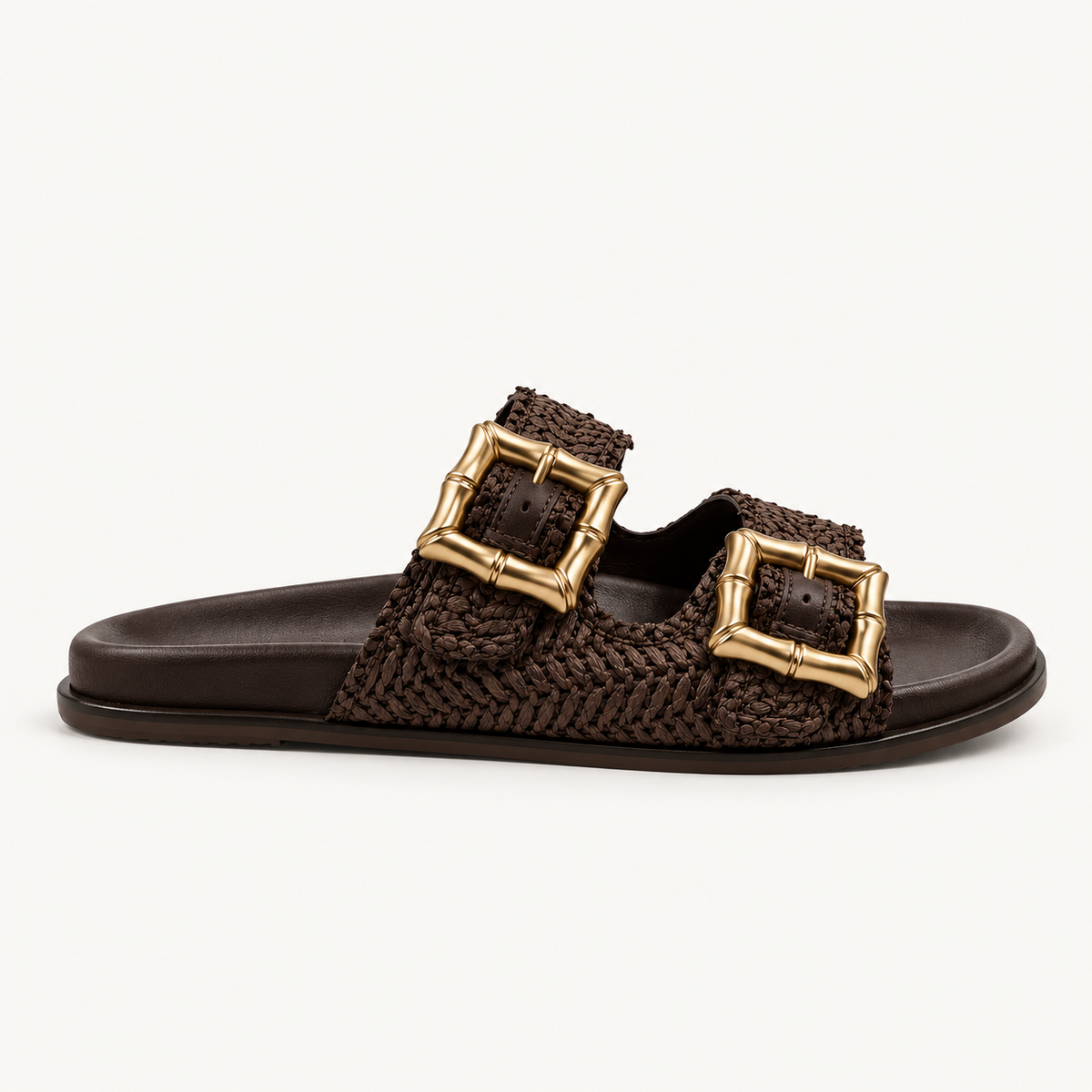 Parallel Culture Shoes and Fashion Online SLIDES LUNA SOLE EASE RAFFIA BUCKLE SLIDE BROWN