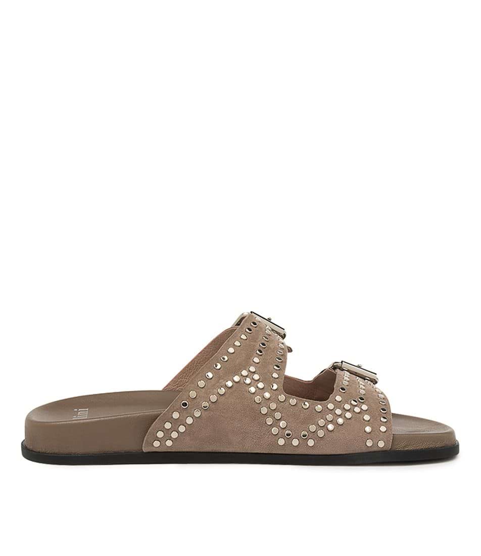Parallel Culture Shoes and Fashion Online SLIDES MOLLINI HEIRE STUDDED SLIDE TAUPE SILVER