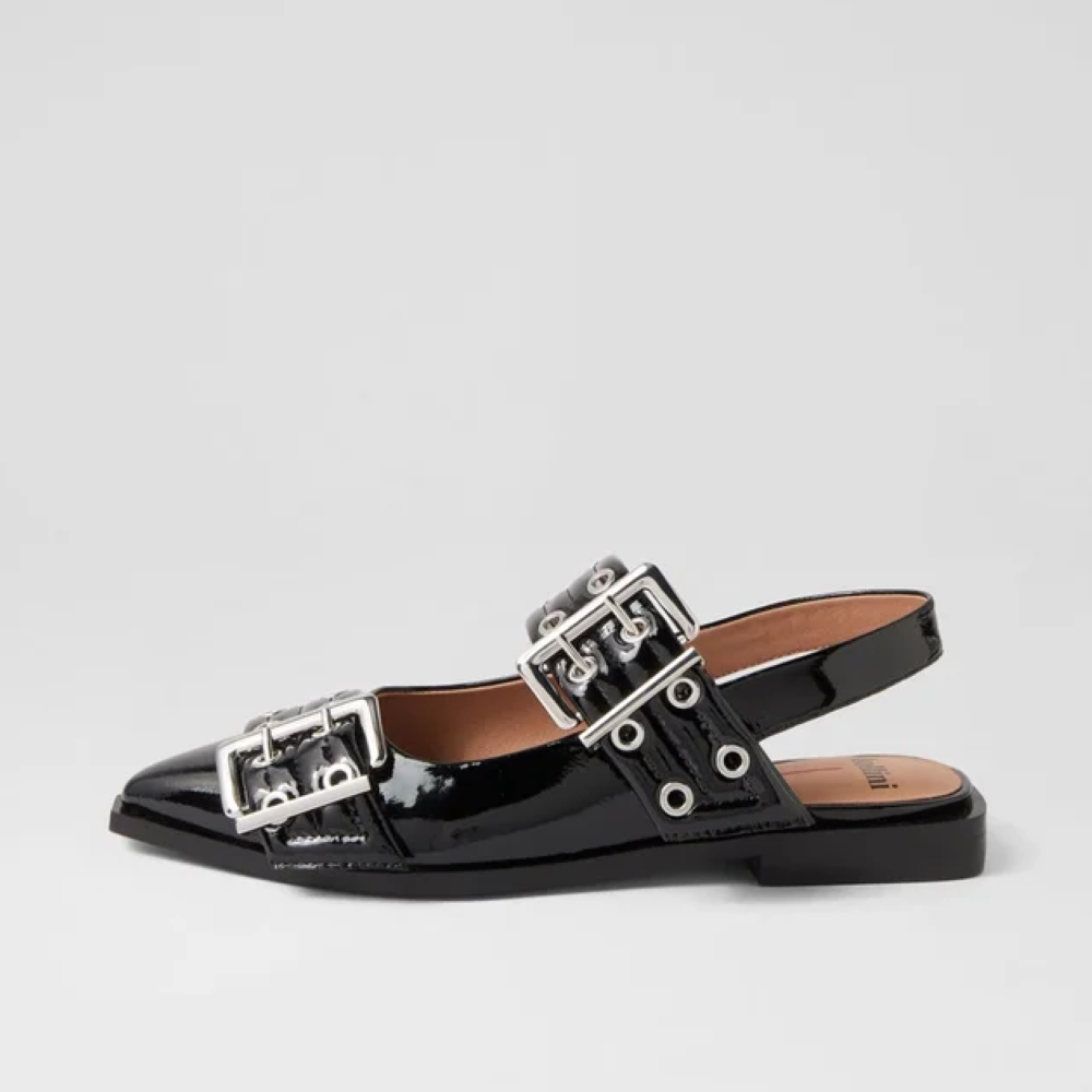 Parallel Culture Shoes and Fashion Online FLATS MOLLINI LARRA BUCKLE FLAT BLACK PATENT