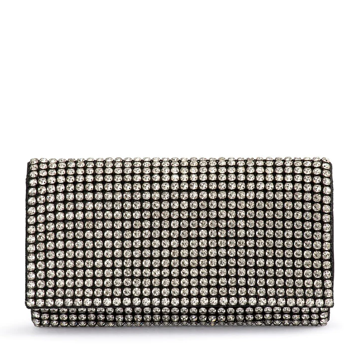 Parallel Culture Shoes and Fashion Online OB6483 OLGA BERG MARIANA CRYSTAL CLUTCH BLACK ONE