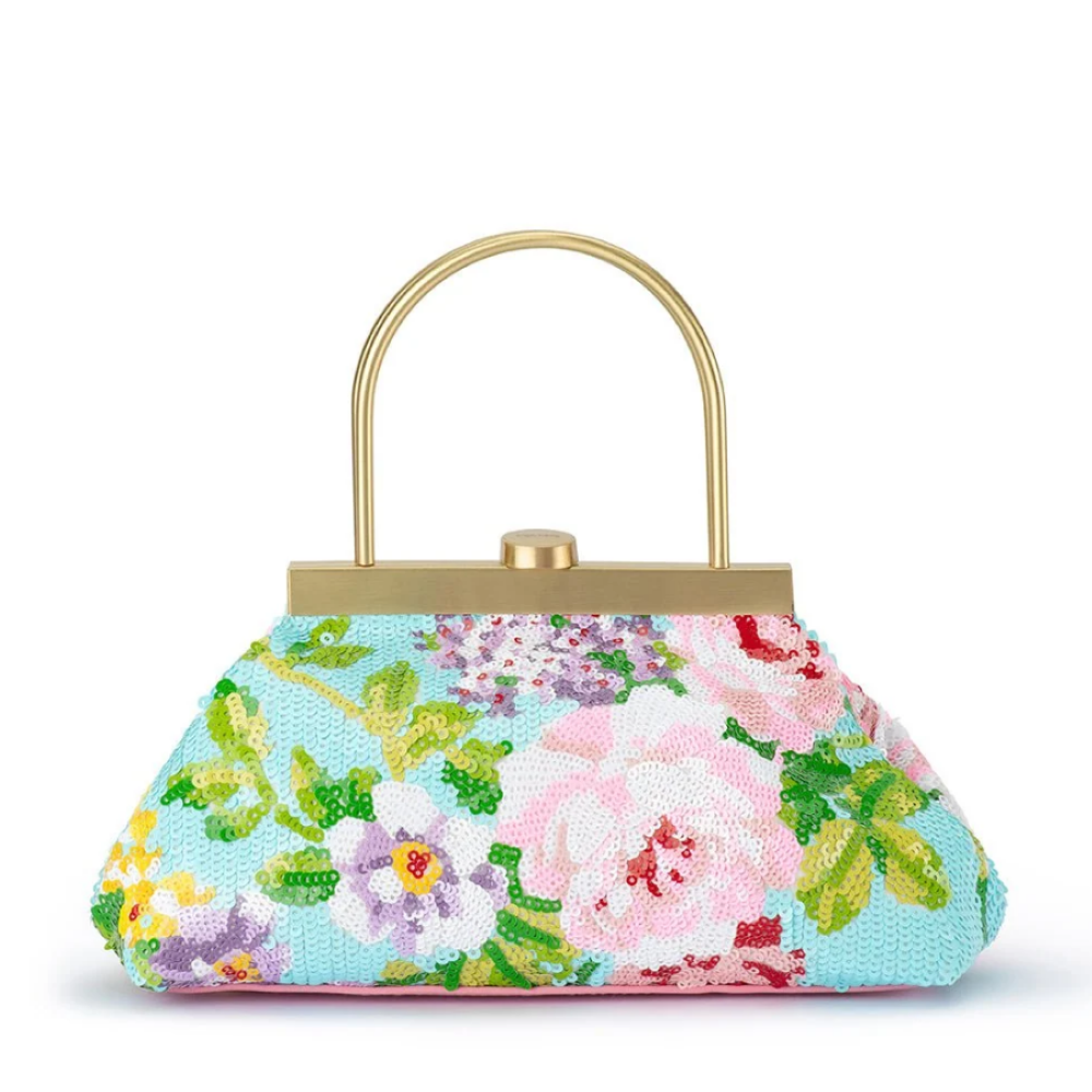 Parallel Culture Shoes and Fashion Online HANDBAGS OLGA BERG AUDREY SEQUIN TOP HANDLE ONE AQUA