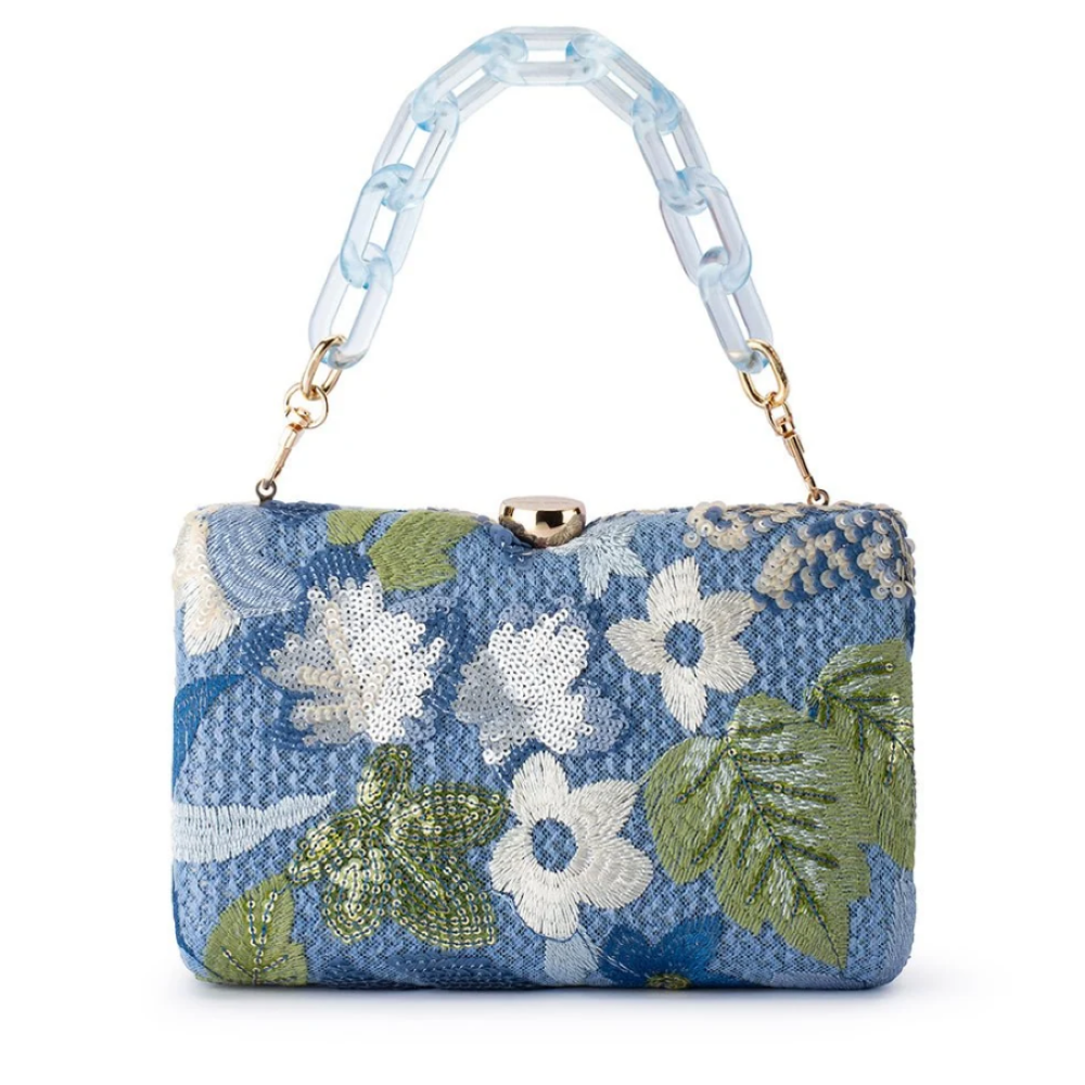 Parallel Culture Shoes and Fashion Online HANDBAGS OLGA BERG GRETA FLORAL CLUTCH ONE BLUE