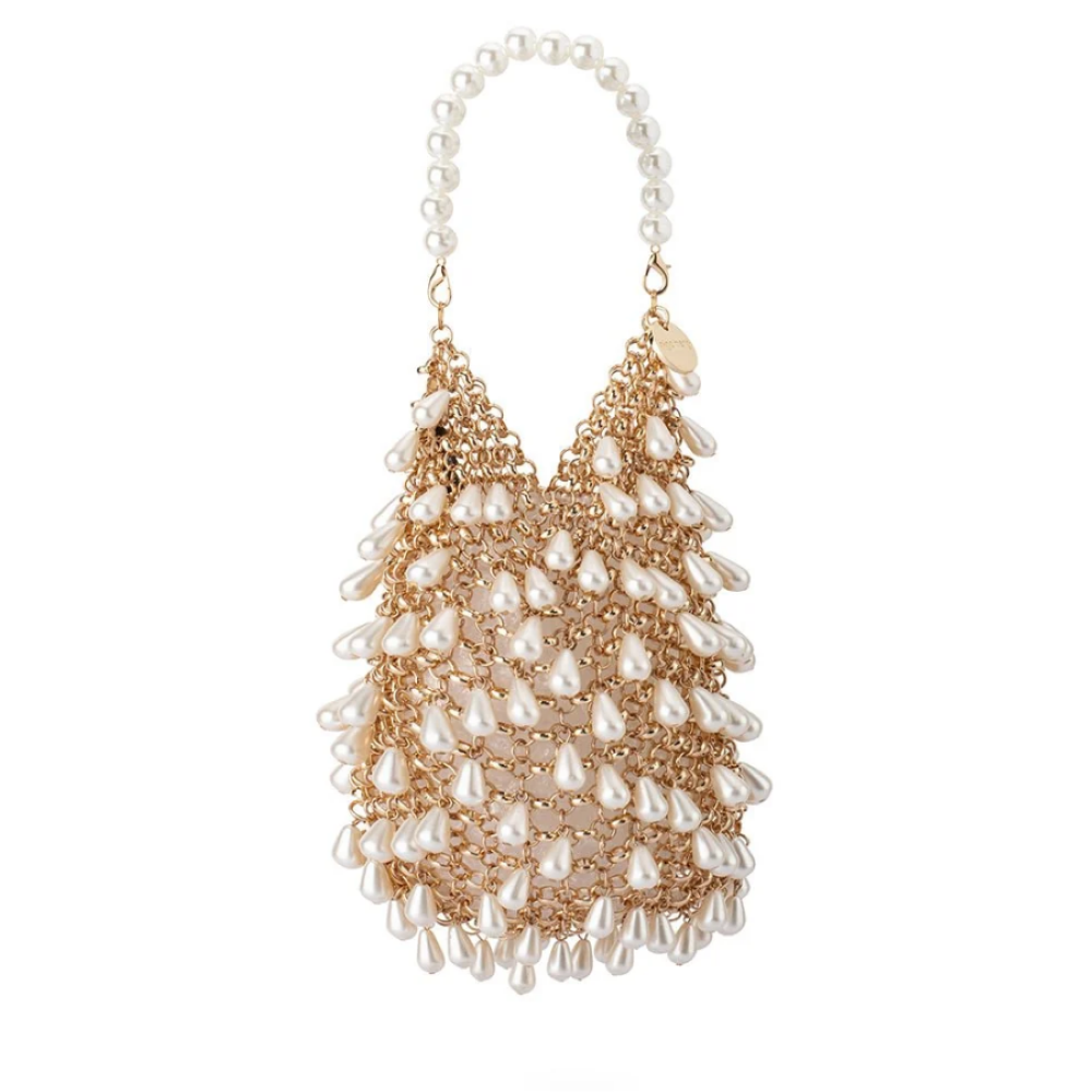 Parallel Culture Shoes and Fashion Online HANDBAGS OLGA BERG JADEN PEARL CHAINMAIL BAG ONE CHAMPAGNE