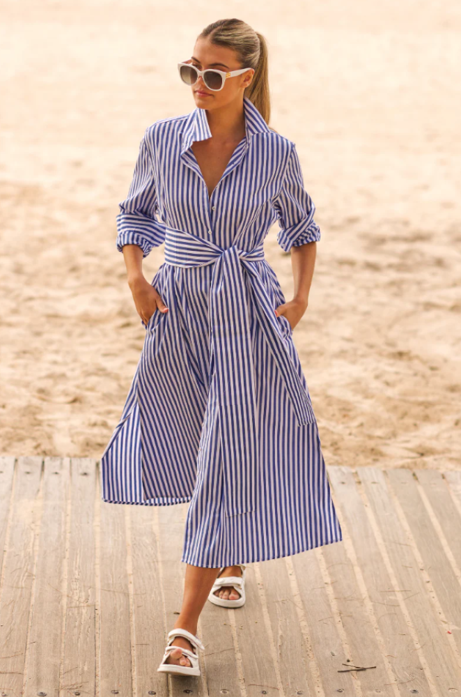 LUNA OVERSIZED LONG SHIRTDRESS BLUE WHITE