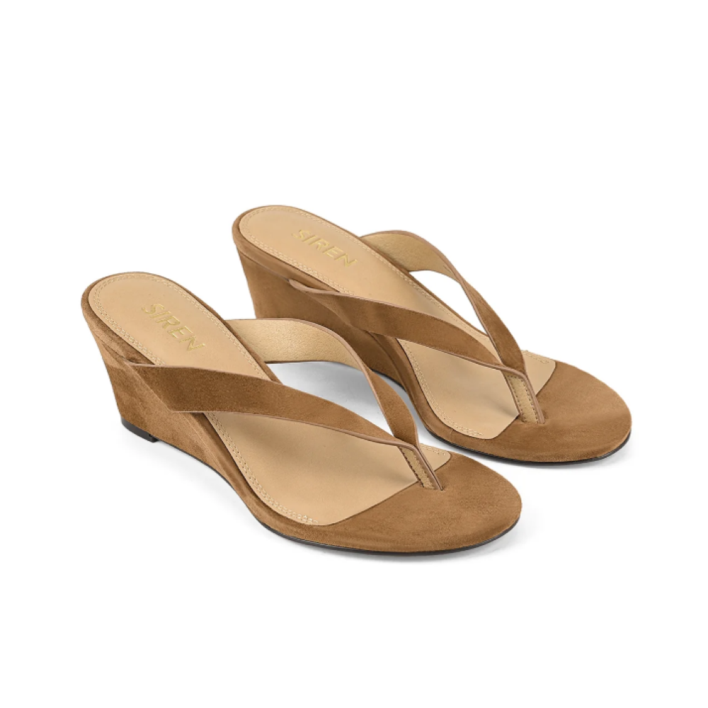 Parallel Culture Shoes and Fashion Online WEDGES SIREN CHARLIZE THONG WEDGE TOBACCO BROWN SUEDE