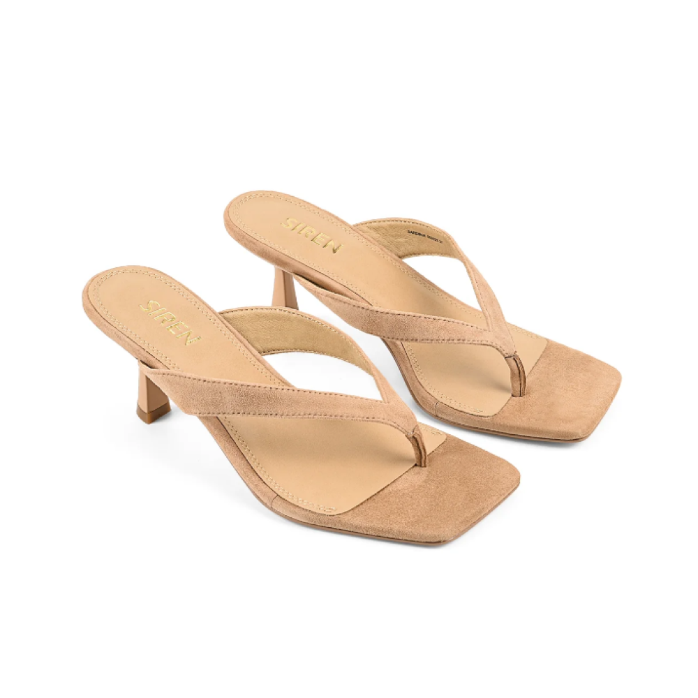 Parallel Culture Shoes and Fashion Online HEELS SIREN SARDINIA THONG HEEL CAMEL SUEDE