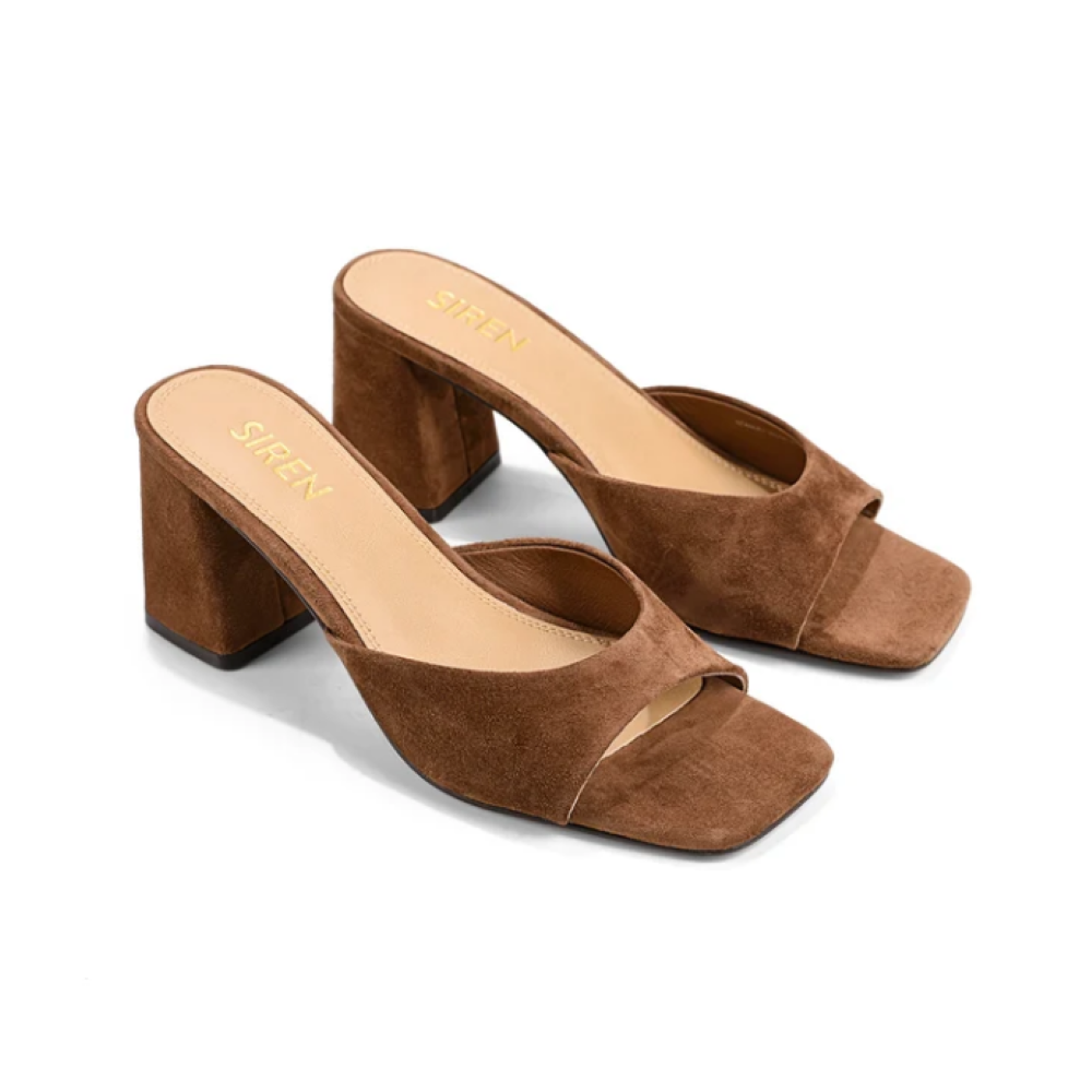 Parallel Culture Shoes and Fashion Online HEELS SIREN STANLEY HEELED MULES TOFFEE SUEDE