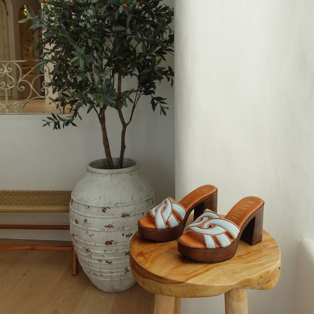 Parallel Culture Shoes and Fashion Online HEELS VAYAH ALBA MULE LIGHT DENIM