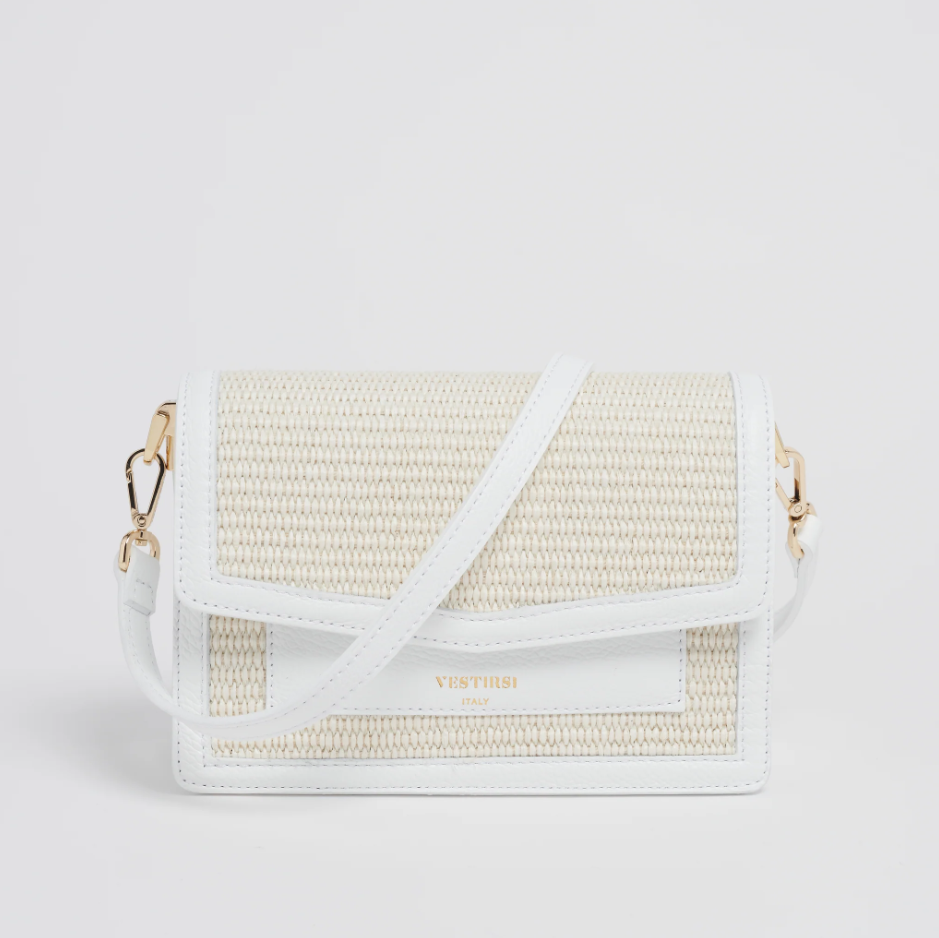 Parallel Culture Shoes and Fashion Online HANDBAGS VESTIRSI AMELIA STRAW CROSSBODY BAG ONE WHITE