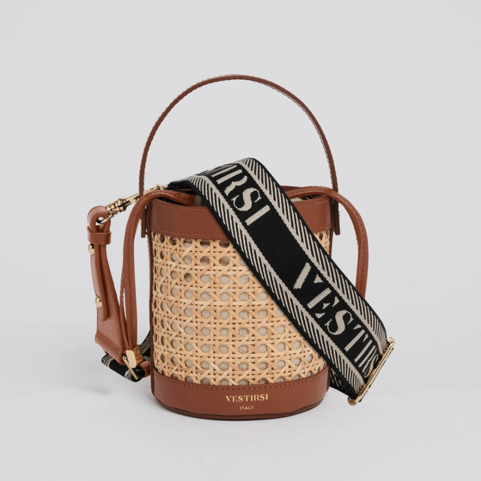Parallel Culture Shoes and Fashion Online HANDBAGS VESTIRSI BRITTANY RATTAN BUCKET BAG ONE TAN