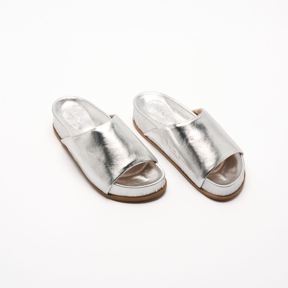 Parallel Culture Shoes and Fashion Online SLIDES WALNUT KENDALL LEATHER SLIDE SILVER