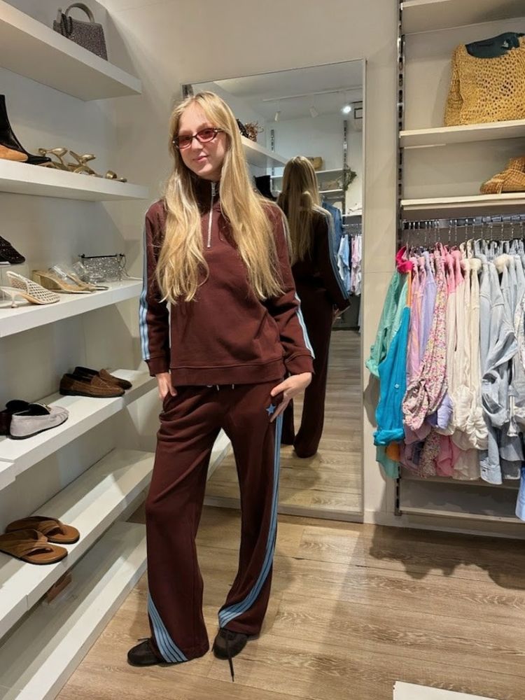 Parallel Culture Shoes and Fashion Online PANTS SOPHIE MORAN WIDE LEG TRACK PANT CHOC BLUE