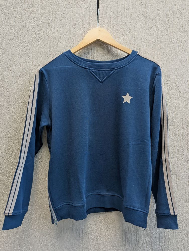 Parallel Culture Shoes and Fashion Online SWEAT SOPHIE MORAN ARM STRIPE SWEATSHIRT NAVY MOCHA