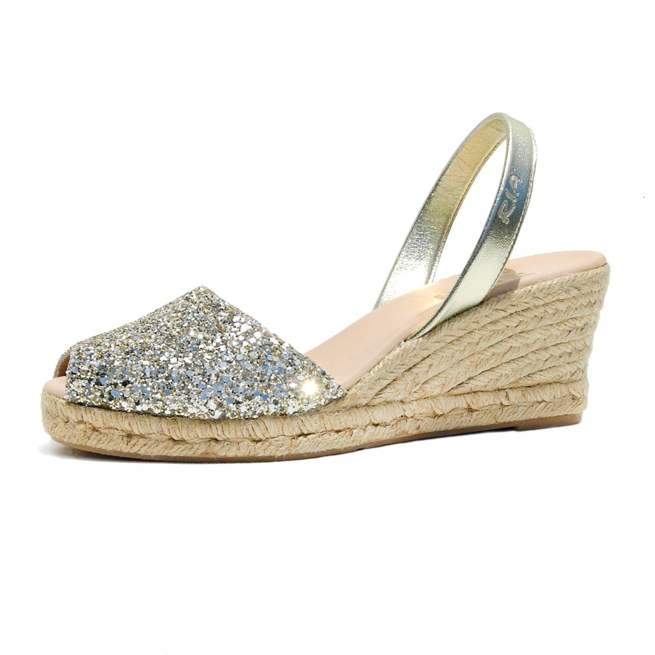 Parallel Culture Shoes and Fashion Online WEDGES RIA MENORCA LLUNA GLITTER WEDGE CHAMPAGNE