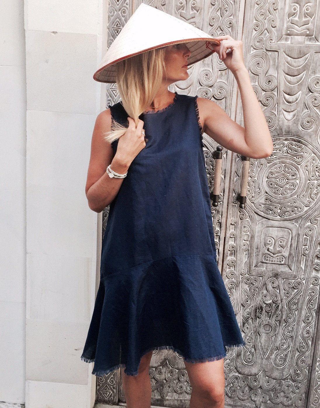 Parallel Culture Shoes and Fashion Online DRESSES LJC DESIGNS POSITANO LINEN DRESS NAVY